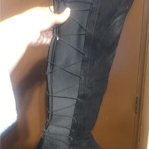 Black Over the Knee Boots with High-Top Design and Sturdy Construction